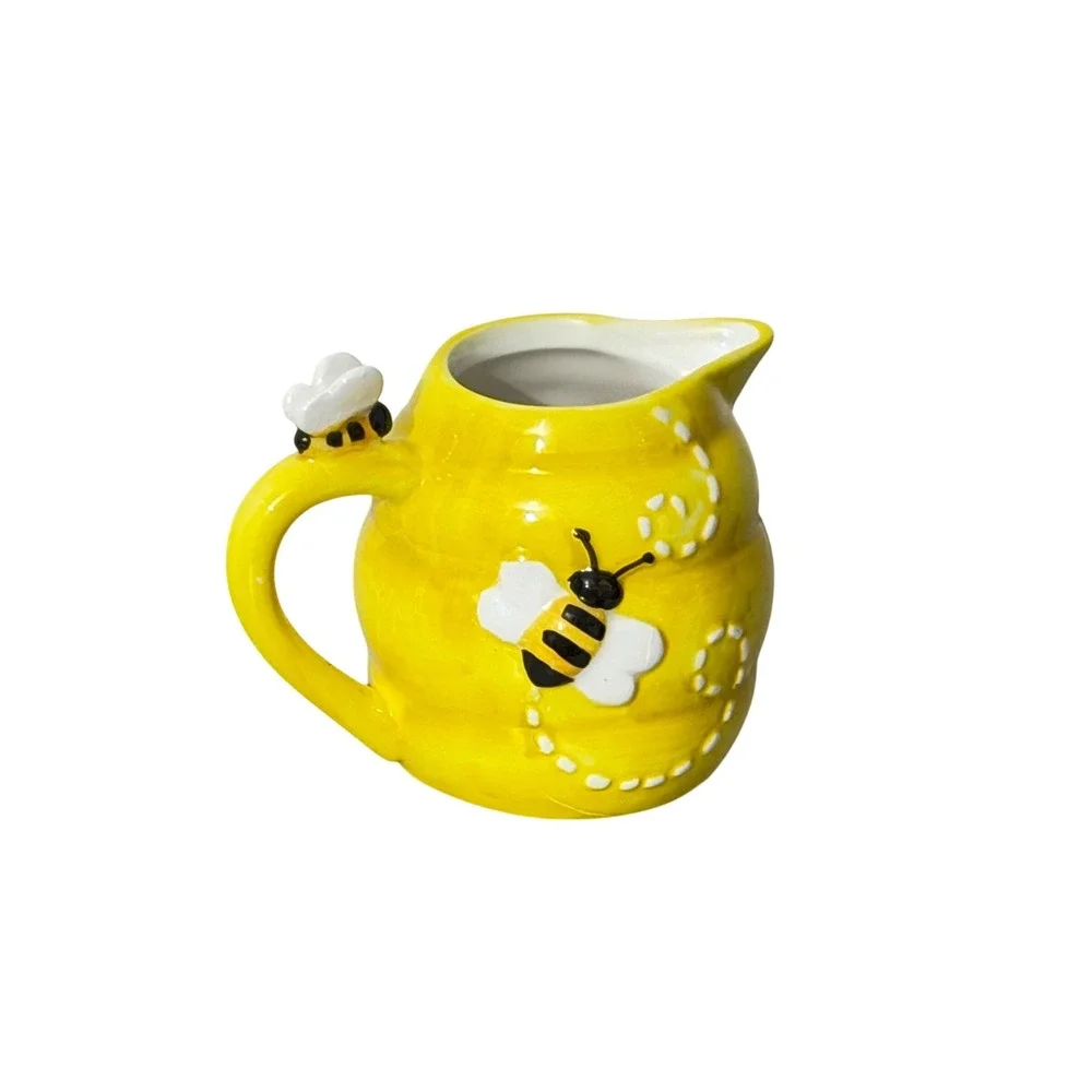 Pier 1 Imports Bumblebee Beehive Creamer Pitcher Yellow Hand Painted Dolomite